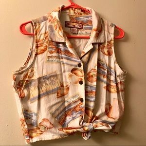 Caribbean Joe Beach Hawaiian Print Tie Front Tank